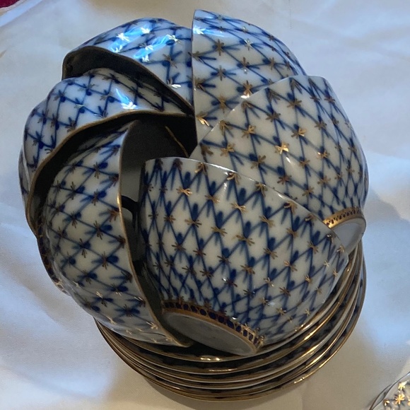 Lomonosov Imperial Porcelain Cobalt Net tea set 21 pc - Picture 11 of 11